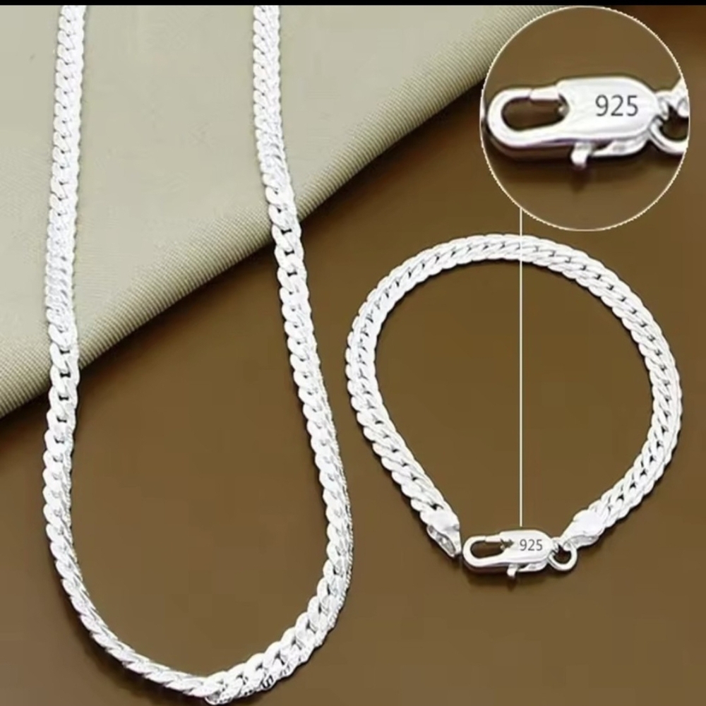 24" Sterling Silver Necklace and Bracelet Set